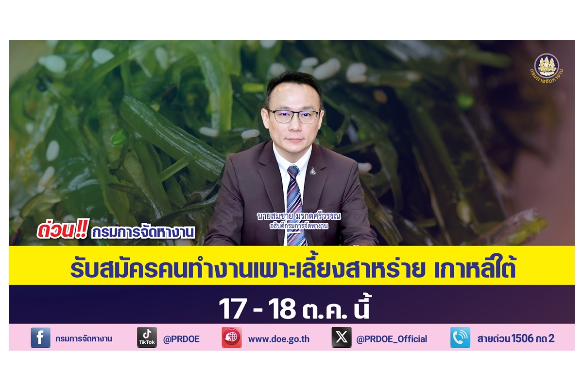 "กรมการจัดหางาน" รับสมัครงานประมงเกาหลีใต้ 17-18 ต.ค.นี้ เงินเดือน 5.3 หมื่น เช็คคุณสมบัติที่นี่!