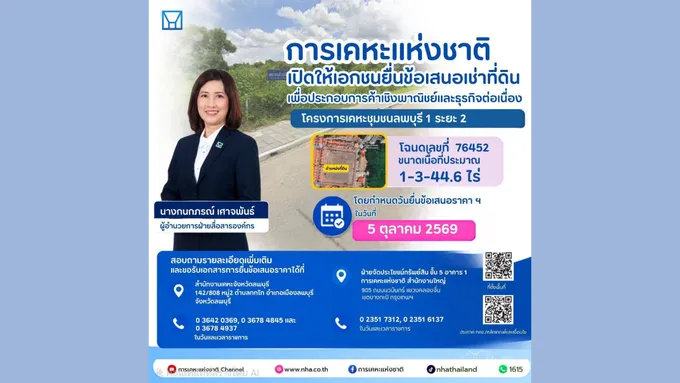 การเคหะแห่งชาติเปิดให้เอกชนยื่นข้อเสนอเช่าที่ดินเชิงพาณิชย์ โครงการเคหะชุมชนลพบุรี 1 ระยะ 2