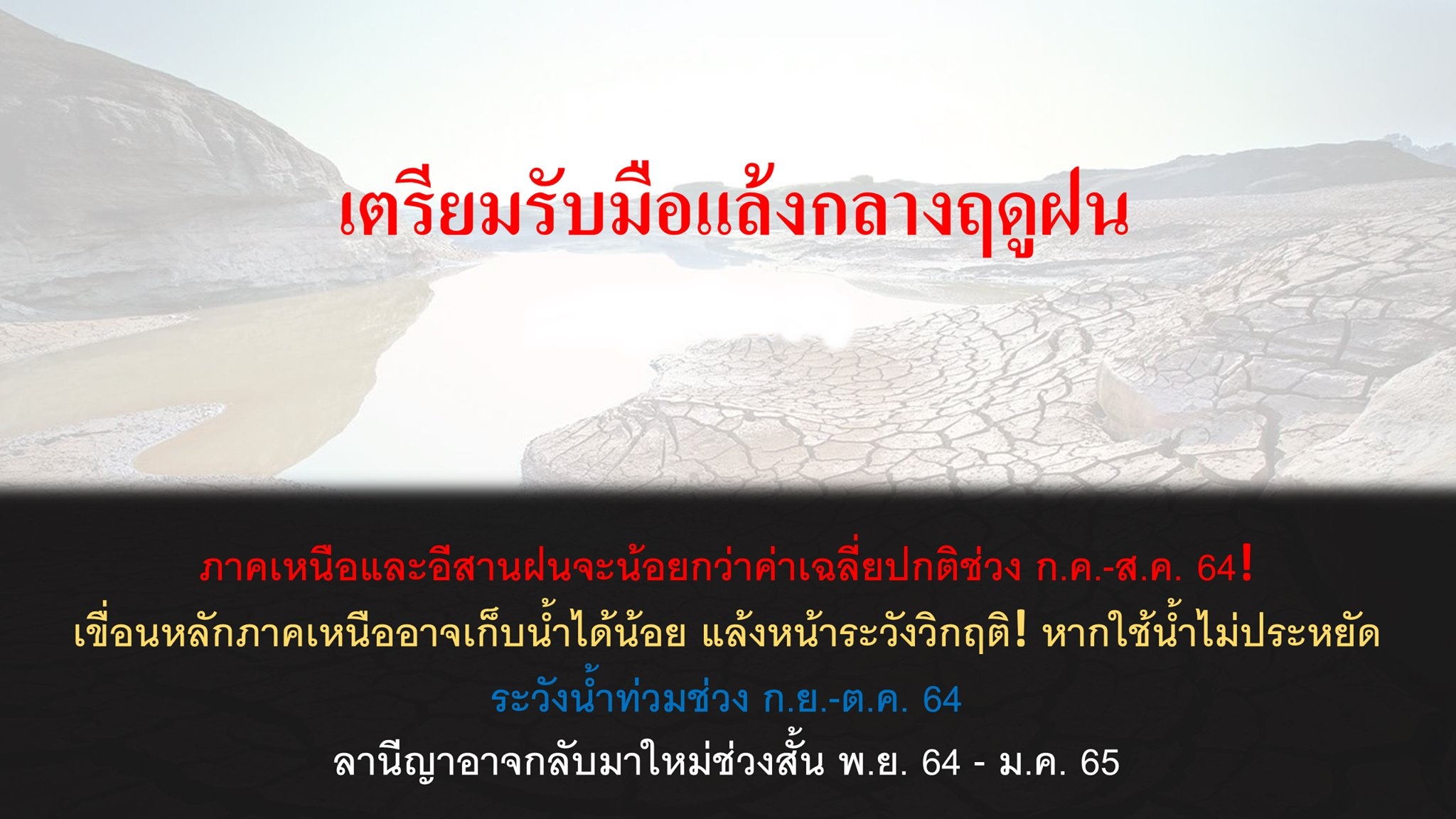 เตือนรับมือแล้งกลางฤดูฝน! เหนือ-อีสาน ส่อวิกฤติปีหน้า กทม. ระวัง ก.ย.-ต.ค.นี้จม