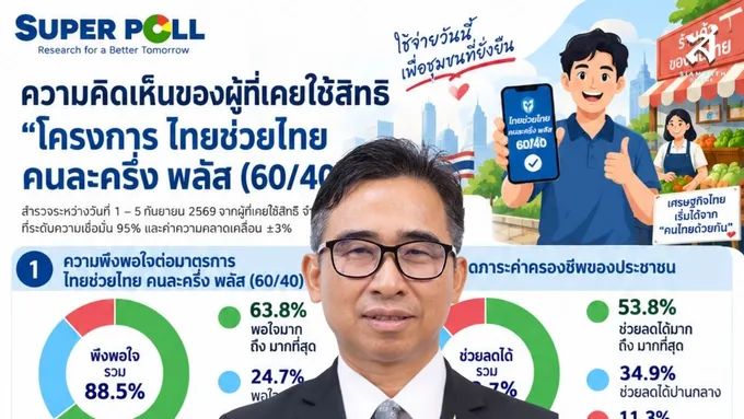 ประชาชนชี้ ไทยช่วยไทย ผลงานเด่นรัฐบาล กระตุ้นเศรษฐกิจได้จริง ประชาชนเชื่อมั่นเพิ่ม