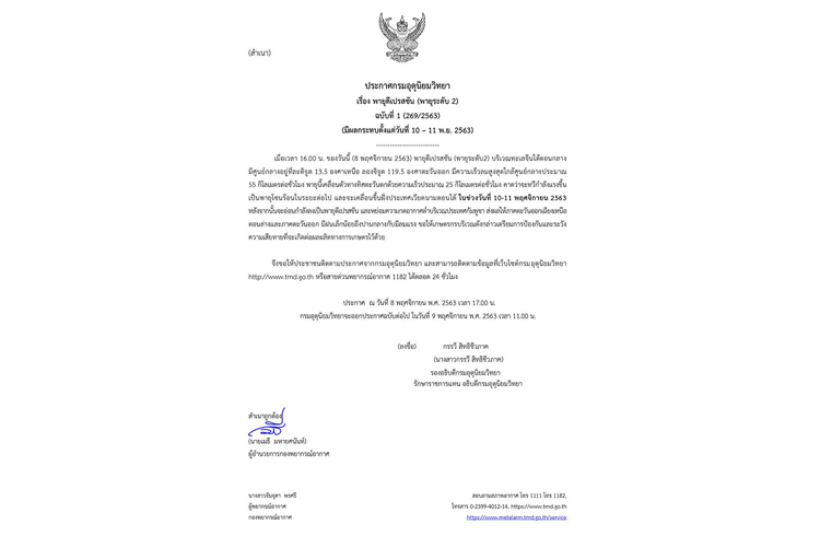 อุตุฯเตือน!รับมือ'พายุดีเปรสชัน'ฉบับ1 กระทบไทย10-11พ.ย.อีสานตอนล่าง-ตะวันออก มีฝนเล็กน้อย