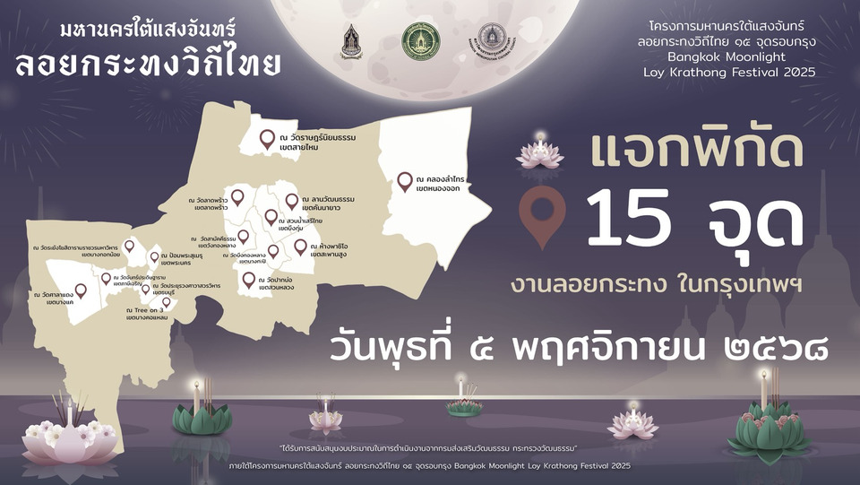 ไม่ต้องไปไกล! เช็คเลย 15 จุดลอยกระทงใกล้บ้านทั่วกรุงเทพฯ! คืนเดียวจบครบทุกเขต