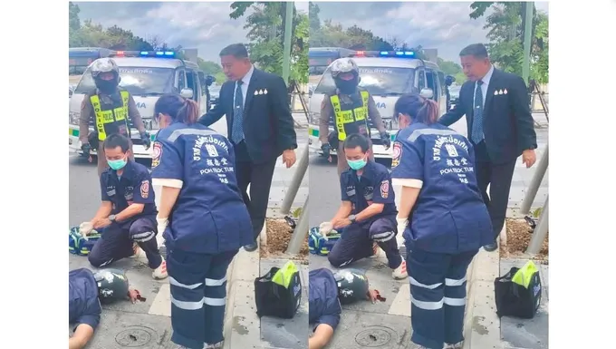 “บิ๊กดุลย์” พบผู้ประสบเหตุกลางทาง สั่งหยุดรถโดดช่วย โทรเรียกกู้ภัย-รถพยาบาล อยู่รอจนส่งผู้ประสบภัยขึ้นรถ