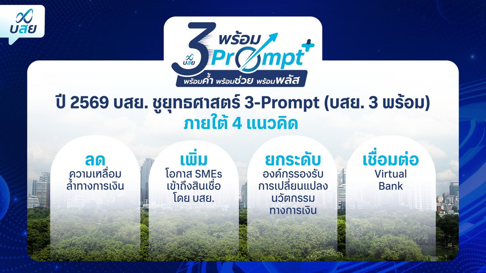 บสย. ชู “3-Prompt” ขยายโอกาส SMEs เข้าถึงสินเชื่อ ดันยอดค้ำปี 69 ทะลุ 7 หมื่นล. เชื่อมต่อ Virtual Bank
