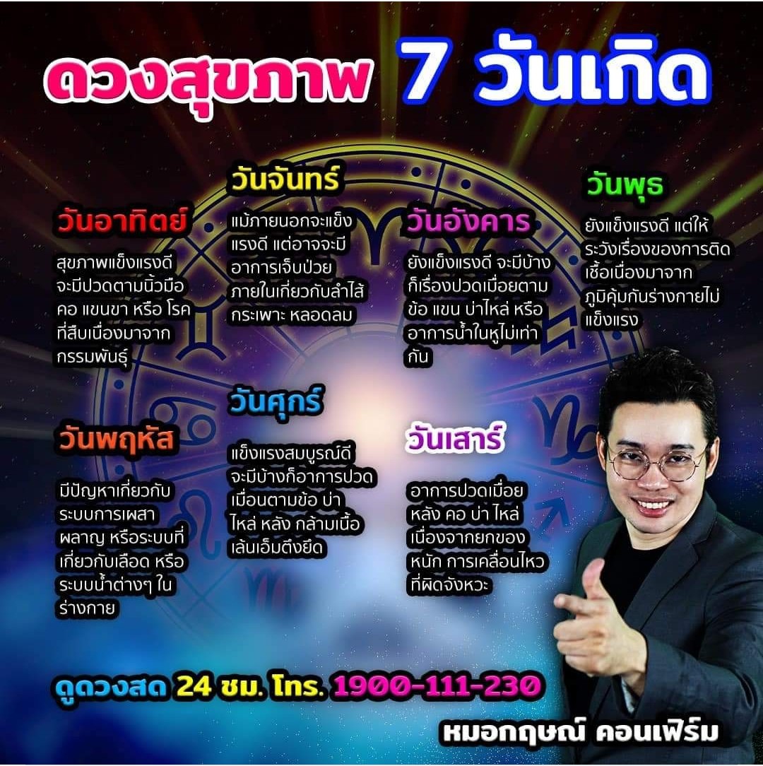 เช็กดวงสุขภาพ 7 วันเกิดกับ'หมอกฤษณ์'คอนเฟิร์ม