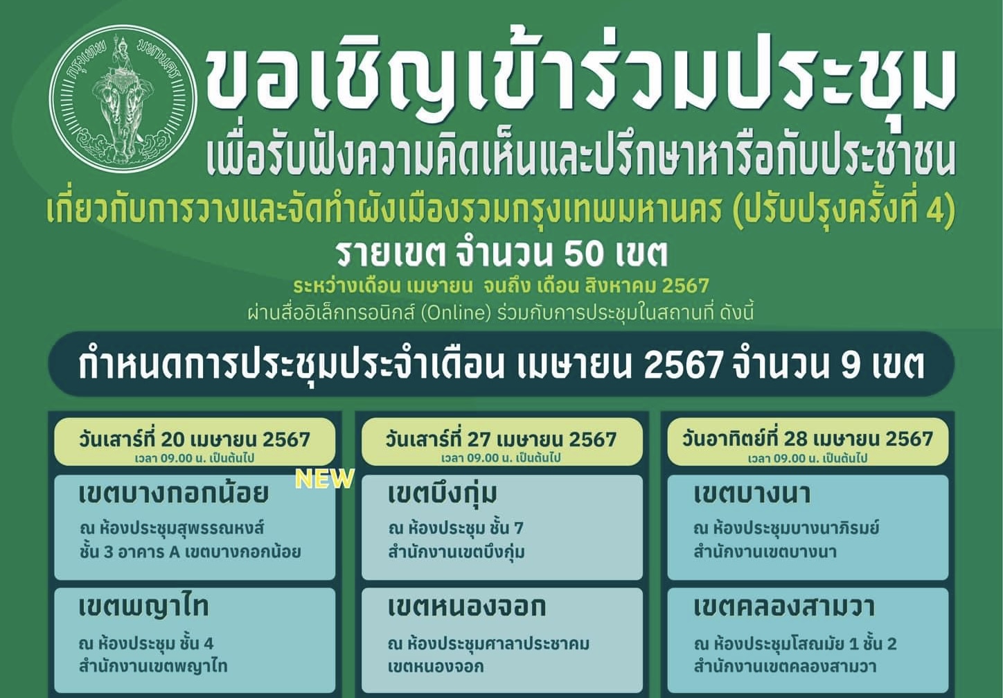 เตรียมถก! กทม.เปิดรับฟังความเห็นร่างผังเมือง 50 เขต เม.ย.-ส.ค.นี้ เริ่มแล้ว 9 เขตแรก
