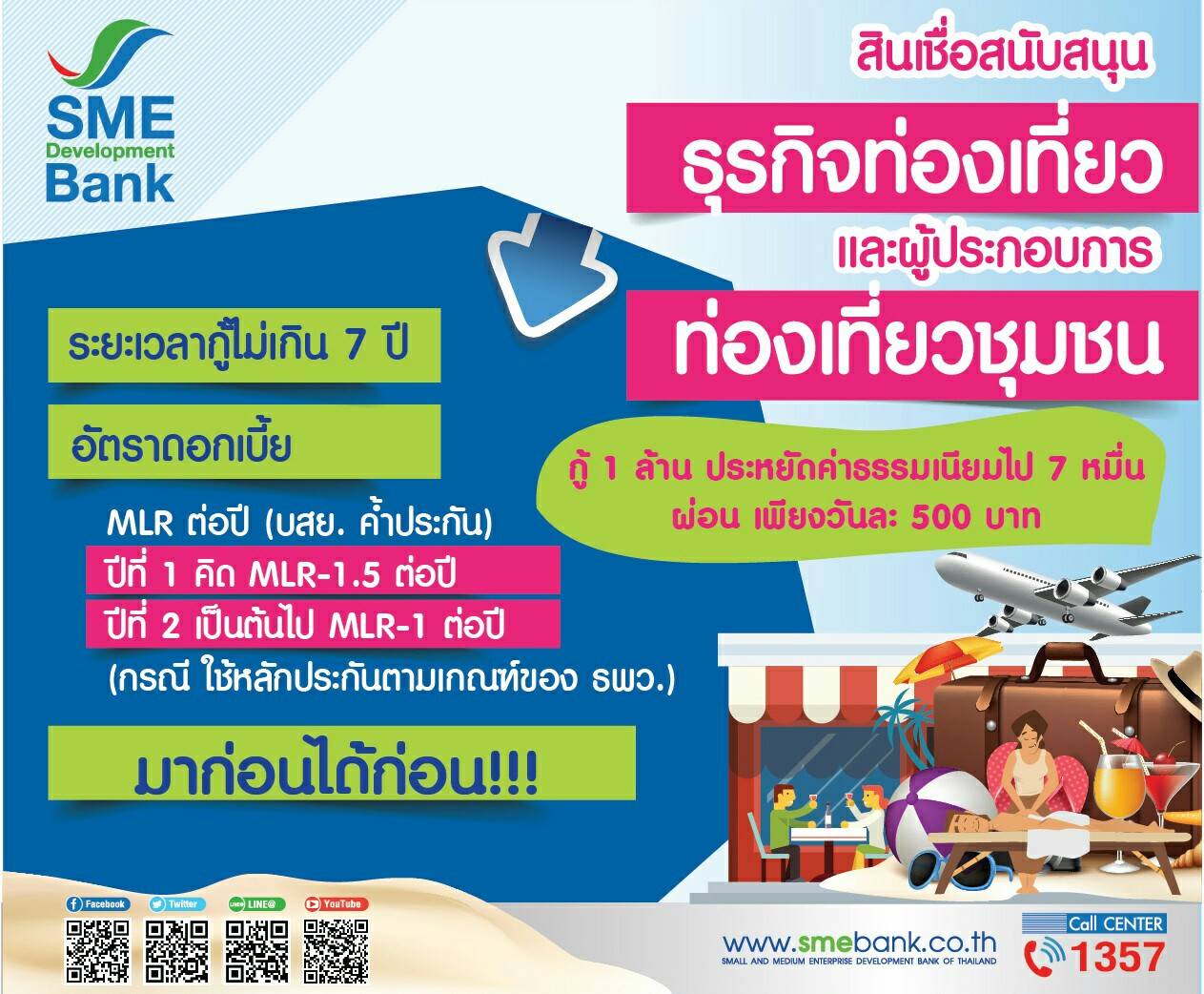ธพว.ออกสินเชื่อหนุนเอสเอ็มอีกลุ่มผู้ประกอบการท่องเที่ยวชุมชน-แฟรนไชส์ วงเงิน 7,500 ล้านบาท 