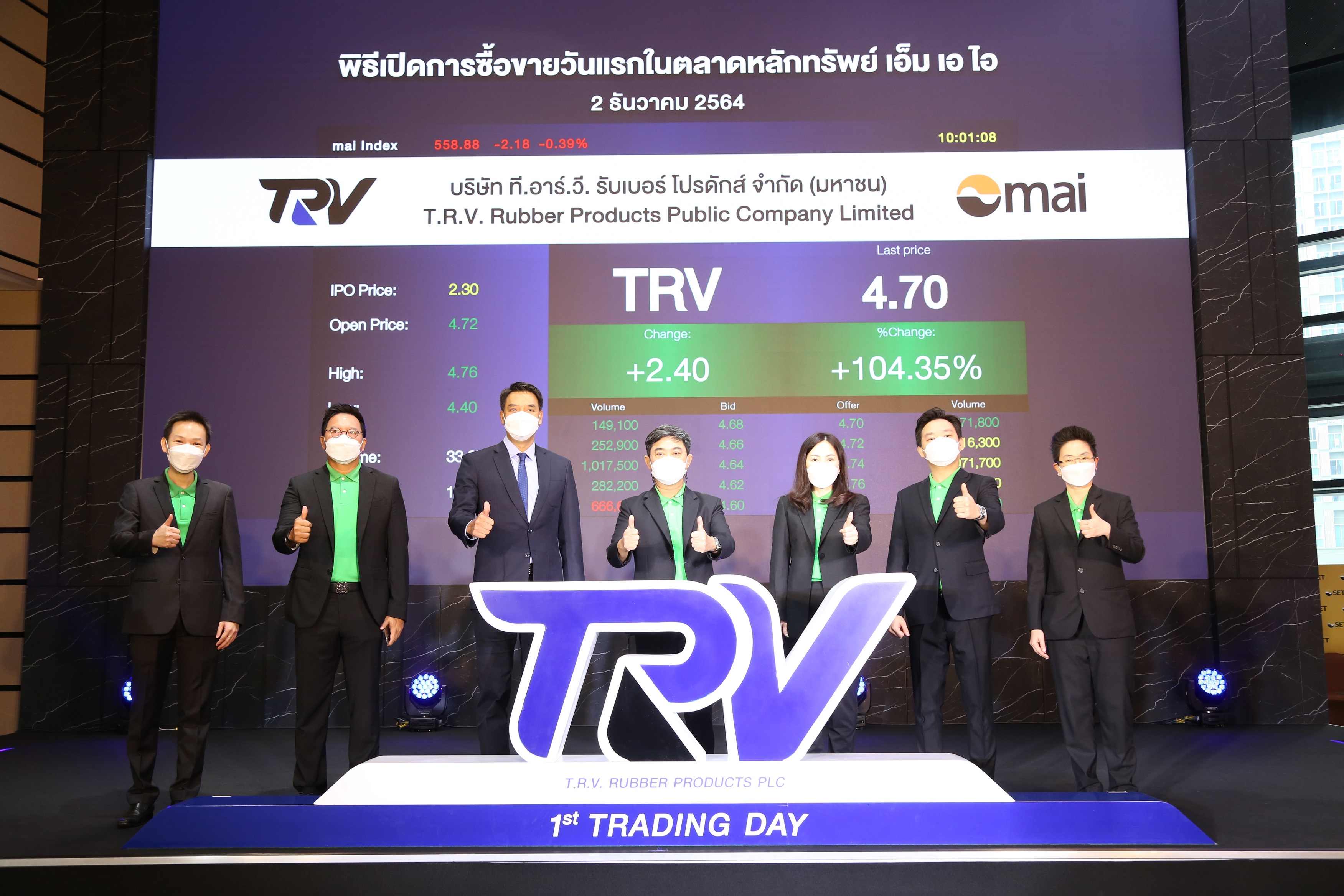 "TRV" เริ่มซื้อขายในตลาดหลักทรัพย์ เอ็ม เอ ไอ วันแรก