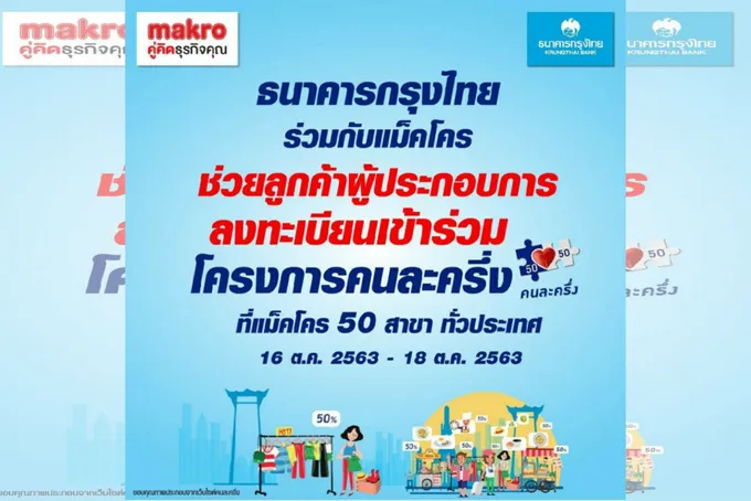 แม็คโคร ผนึกแบงก์กรุงไทย ลุยช่วยผู้ประกอบการรายย่อย ลงทะเบียน "คนละครึ่ง" ตั้งบูธย่อยธนาคาร 50 แห่ง