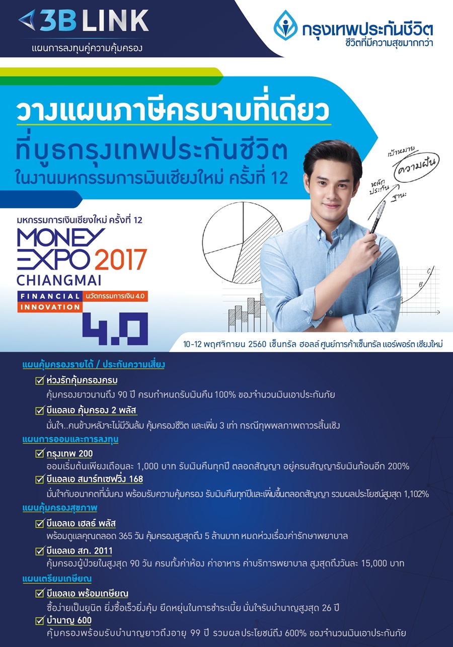 กรุงเทพประกันชีวิตขนผลิตภัณฑ์การวางแผนการเงินชวนคนมาวางแผนภาษีครบ จบที่เดียว  ในงานมหกรรมการเงินส่งท้ายปี 