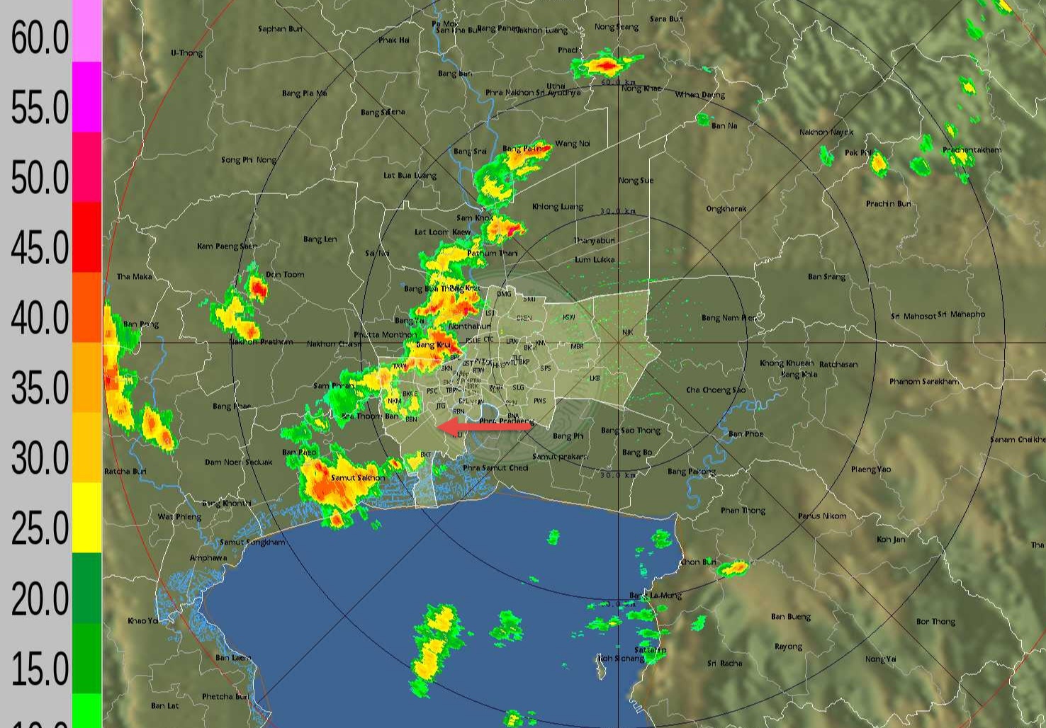 กทม.ฝนตกกระจายฝั่งธนบุรี แนวโน้มคงที่/ตกสูงสุดที่บางคอแหลม 34มม.