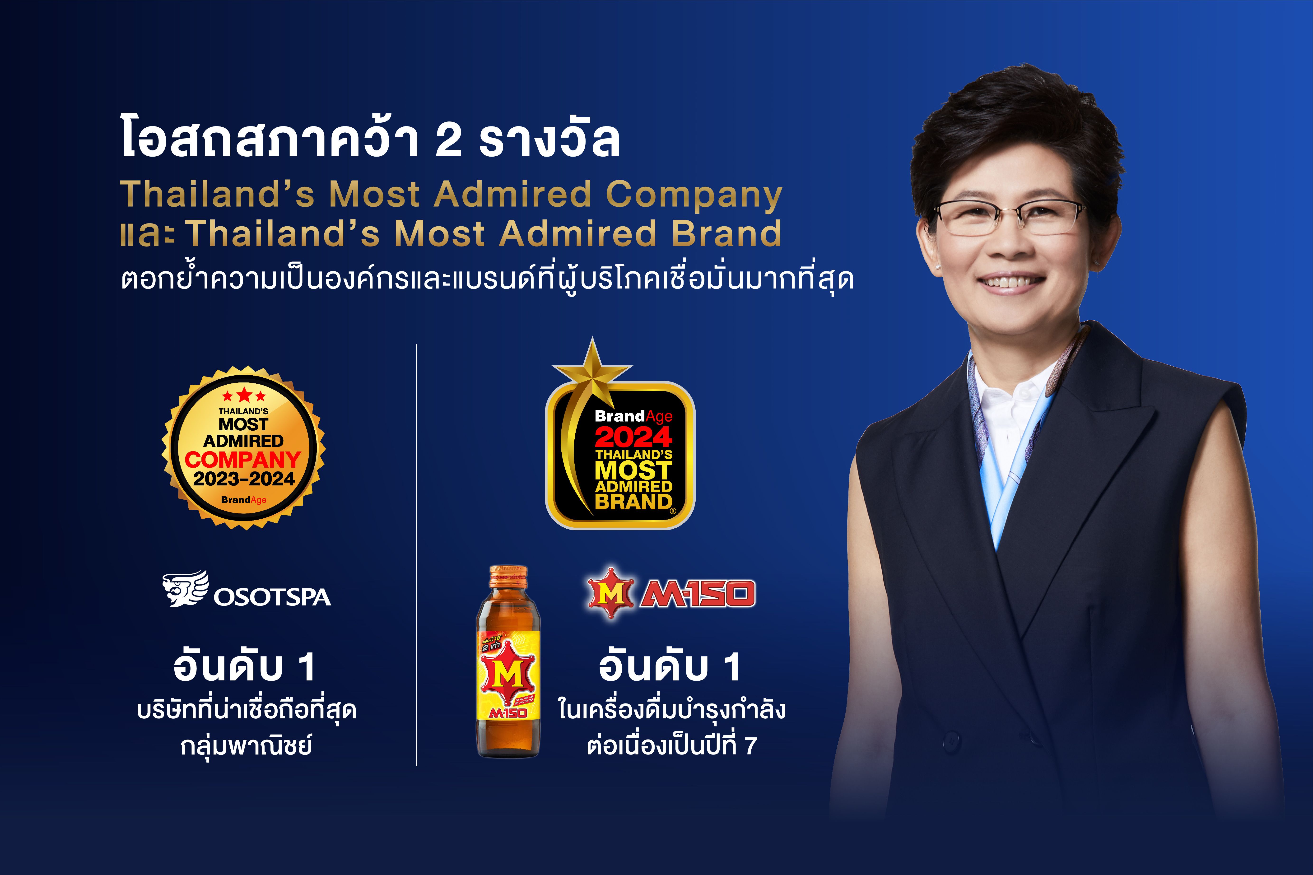 โอสถสภาคว้า 2 รางวัล Thailand’s Most Admired Company และ Thailand’s Most Admired Brand ตอกย้ำความเป็นองค์กรและแบรนด์ที่ผู้บริโภคเชื่อมั่นมากที่สุด