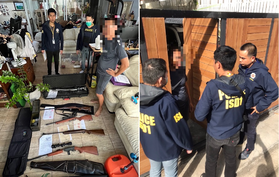 บุกรวบนักเทรดหุ้นชื่อดังซุกปืนยาวในบ้านพัก 5 กระบอกย่านสาธุประดิษฐ์อ้างเป็นของสะสม