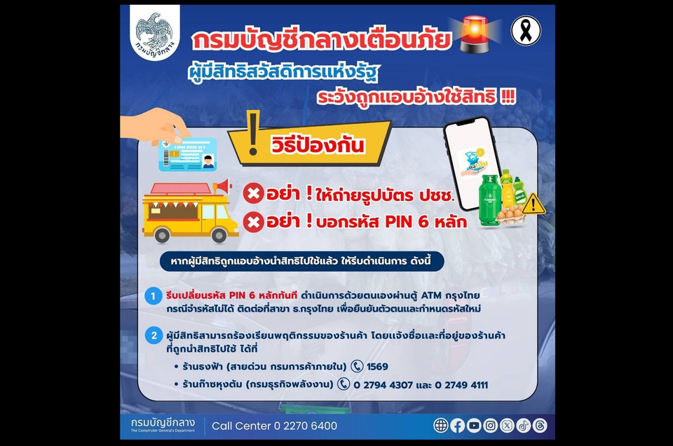 เตือนภัยมิจฉาชีพ! ผู้ถือบัตรสวัสดิการแห่งรัฐ ถูกดูดเงินเกลี้ยงบัญชี โดนแอบอ้างใช้สิทธิข้ามจังหวัด