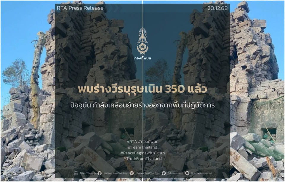 พบร่าง 2 ทหารกล้าพลีชีพ “ปราสาทตาควาย” ยัน “เนิน 350” คุมพื้นที่ได้แล้ว เร่งสถาปนาความมั่นคง