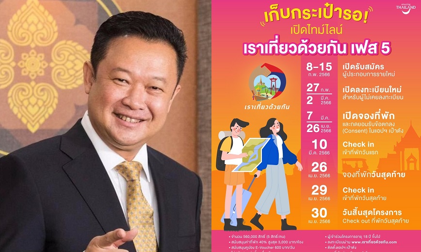 ททท.เปิดไทม์ไลน์ใช้สิทธิ์โครงการเราเที่ยวด้วยกัน เฟส 5 เริ่ม 7 มี.ค.66