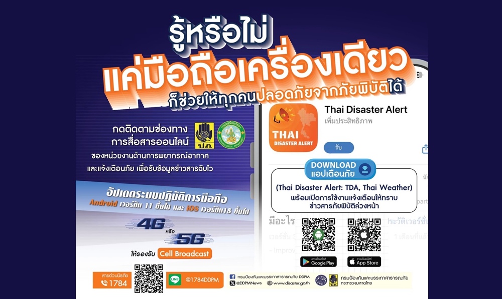 ปภ.รับมือพายุ “คาจิกิ” แจ้งเตือนประชาชนผ่าน Cell Broadcast-SMS 