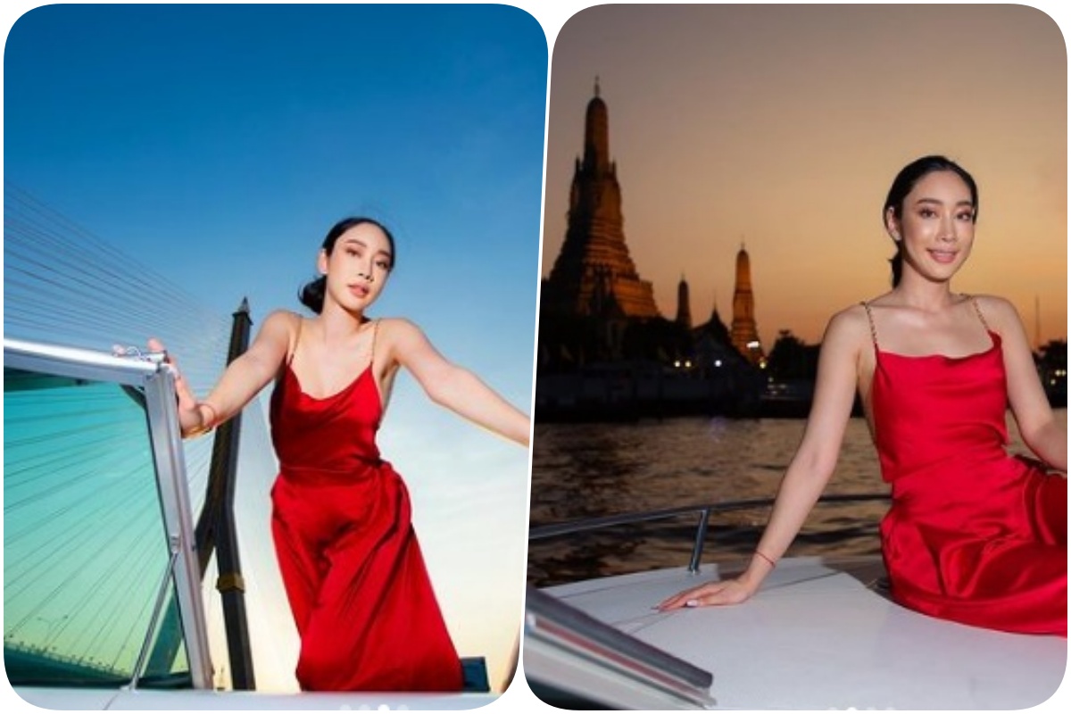 “น้ำเพชร” โพสต์ภาพล่องเรือเจ้าพระยา โชว์ชุดเดรสสีแดง เหมือน “แตงโม นิดา”