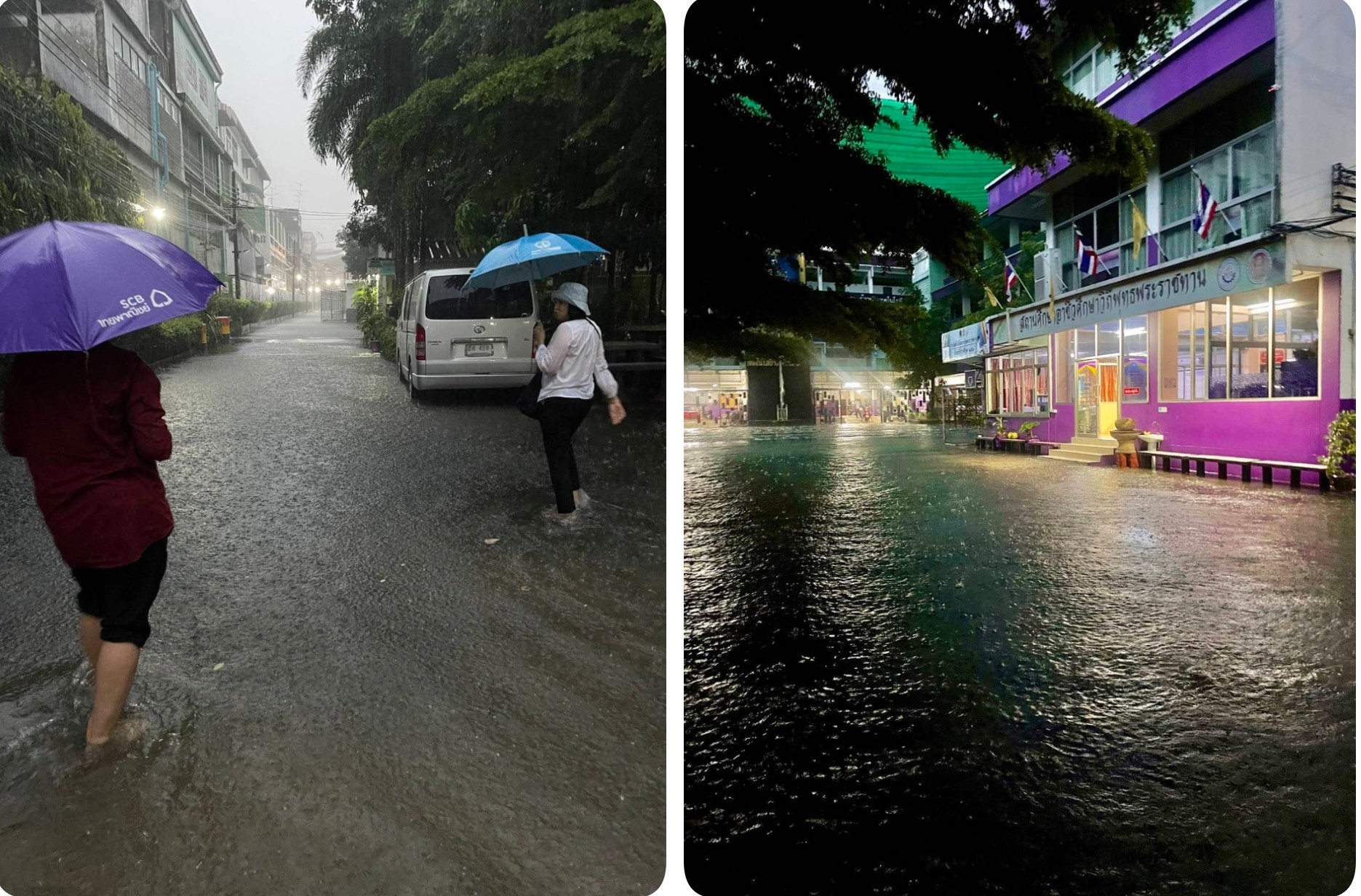 ฝนถล่มยับทั้งคืน น้ำท่วม โรงเรียน ย่านหลักสี่ บางเขน