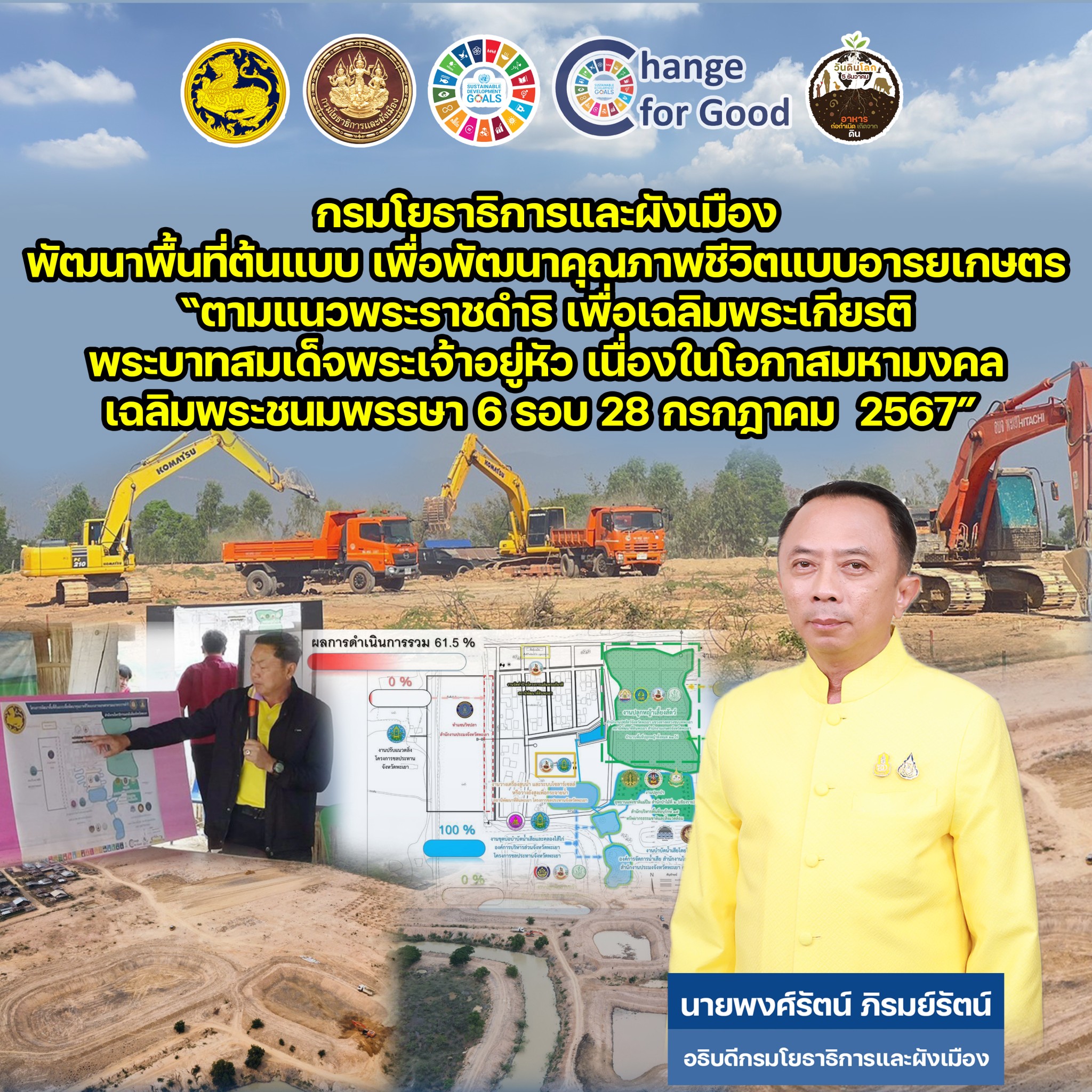 "กรมโยธาธิการฯ" เร่งผลักดันโครงการ “พัฒนาพื้นที่ต้นแบบ เพื่อพัฒนาคุณภาพชีวิตแบบอารยเกษตร ตามแนวพระราชดำริ เพื่อเฉลิมพระเกียรติในหลวง