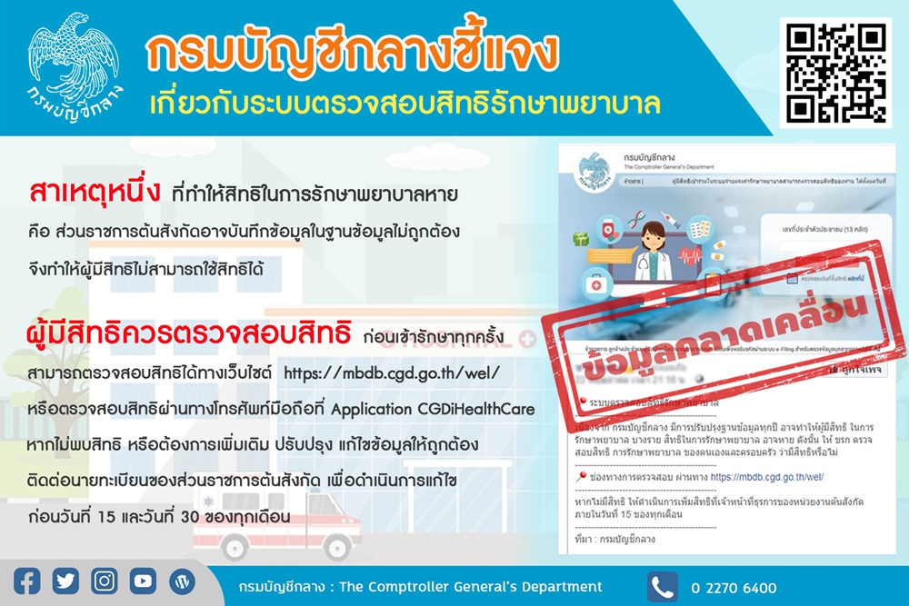 ก.บัญชีกลาง แจงเกี่ยวกับระบบตรวจสอบสิทธิรักษาพยาบาล 
