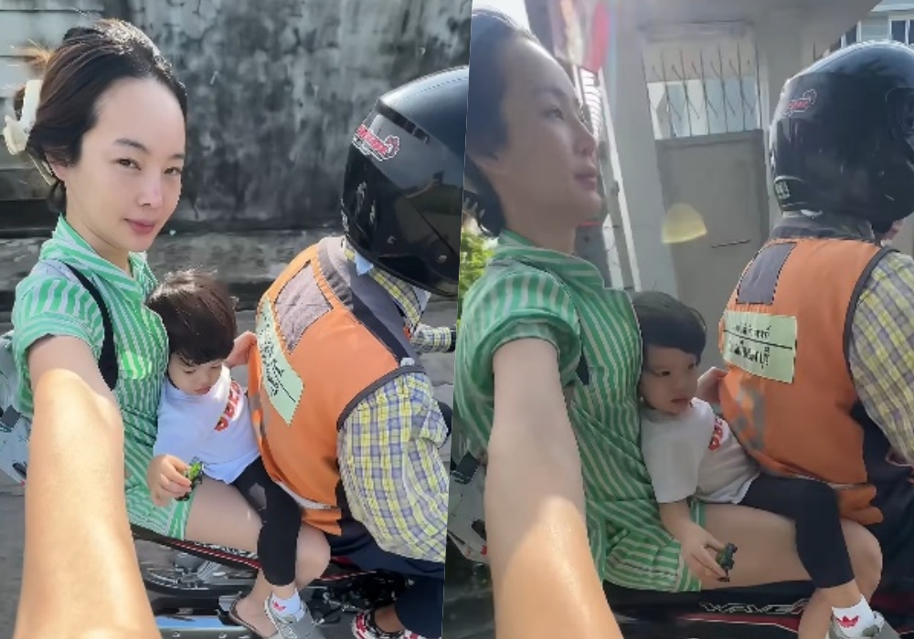 กลัวไม่ทัน!  "ปุ้มปุ้ย พรรณทิพา" พา "น้องไซอัลบลู" ขึ้นพี่วินมอไซค์ไปโรงเรียน