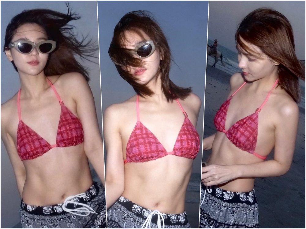  เซ็กซี่เบาๆ! "ออม สุชาร์" สลัดผ้านุ่งบิกินีสีแดง สูดอากาศริมทะเล 