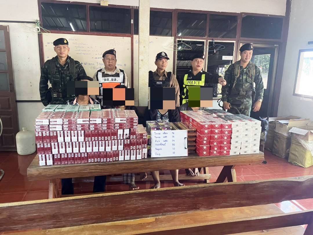 ตำรวจสังขละบุรี รวบ 4 กองทัพมด ลักลอบขนบุหรี่เถื่อน ข้ามแดน
