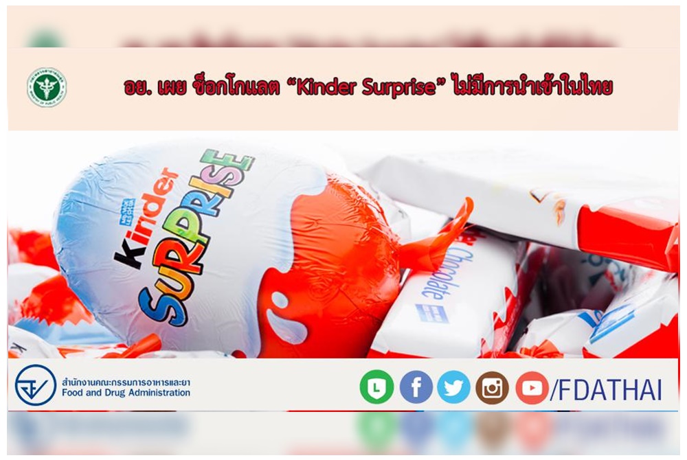 อย.เผยช็อกโกแลต “Kinder Surprise” ไม่มีการนำเข้าในไทย