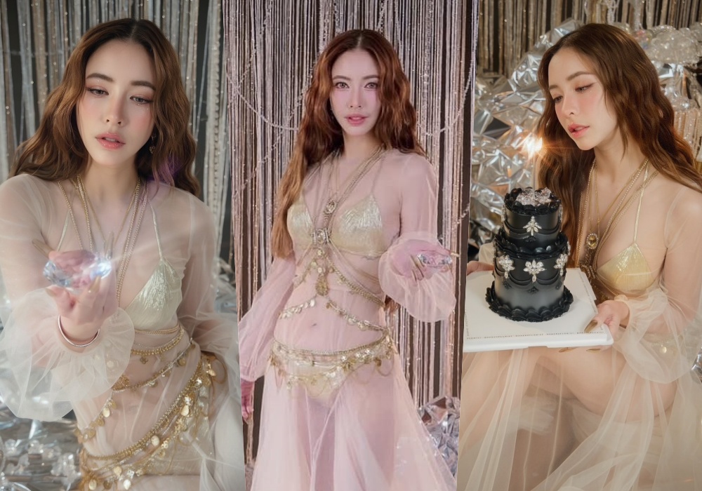 อายุทำอะไรไม่ได้เลย! "แป้ง อรจิรา" ฟาดบิกินีสีทองทับด้วยเดรสซีทรู สุดแซ่บ ฉลองครบ 40 กะรัต 