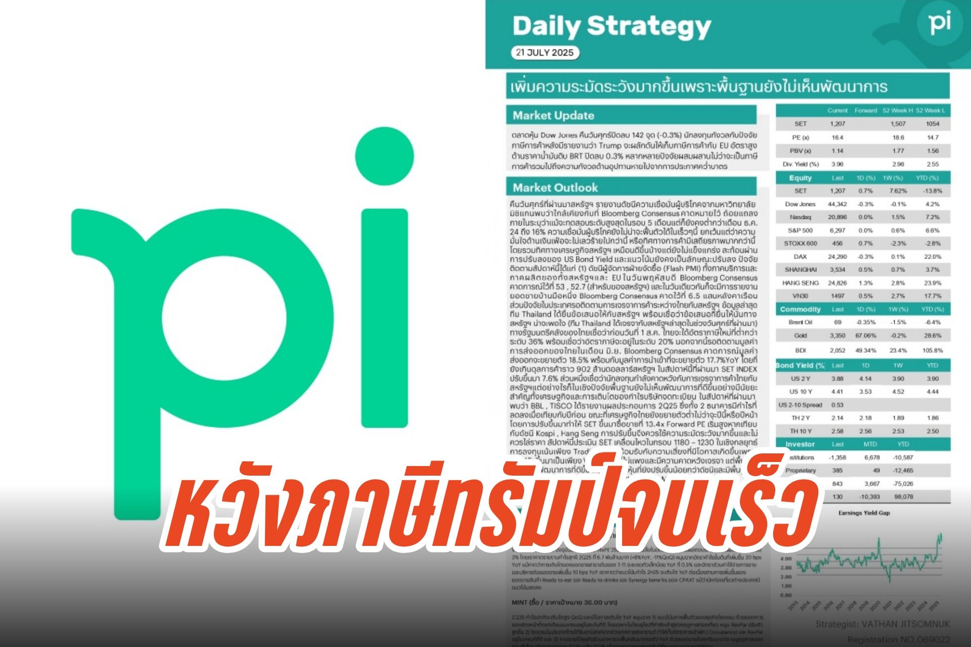 ตลาดหุ้นไทยปรับขึ้นตามความคาดหวังภาษีทรัมป์ แต่พื้นฐานยังไม่แข็งแกร่ง
