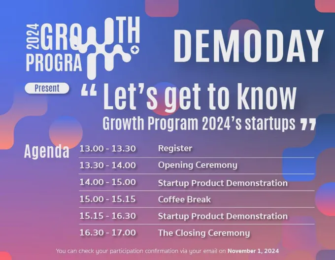 โครงการ Growth Program 2024  เปิดงาน Demo Day ร่วมค้นหาอนาคตของนวัตกรรม   พบ 20 Startup ไฟแรง ที่จะมาเปิดประสบการณ์ใหม่ จากความฝัน สู่ความสำเร็จ