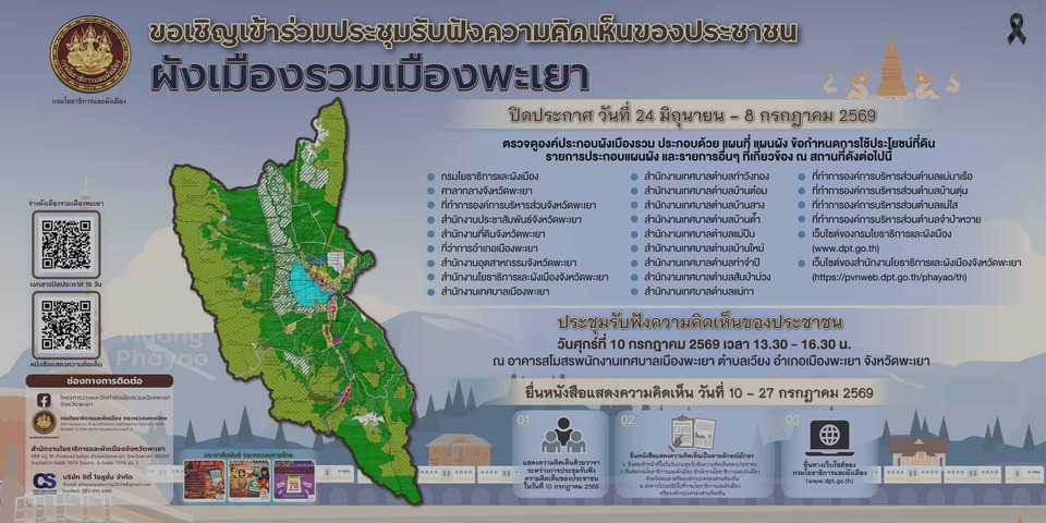ชาวพะเยาห้ามพลาด! กรมโยธาฯ เชิญร่วมประชุมรับฟังความคิดเห็น “ผังเมืองรวมเมืองพะเยา” ดีเดย์ 10 ก.ค. นี้