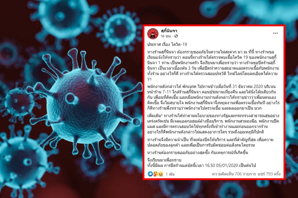 พนักงานร้านสุกี้ย่านฝั่งธนบุรีติดโควิด เพจร้านโร่แจ้งไทม์ไลน์