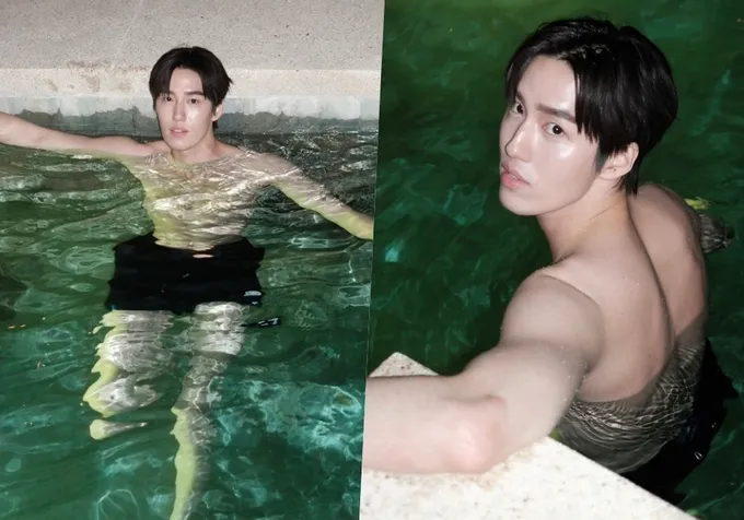 เห้ยคุณพระ! "ต่อ ธนภพ" เล่นน้ำในสระอวดหุ่น ทำสาวๆ ใจละลาย