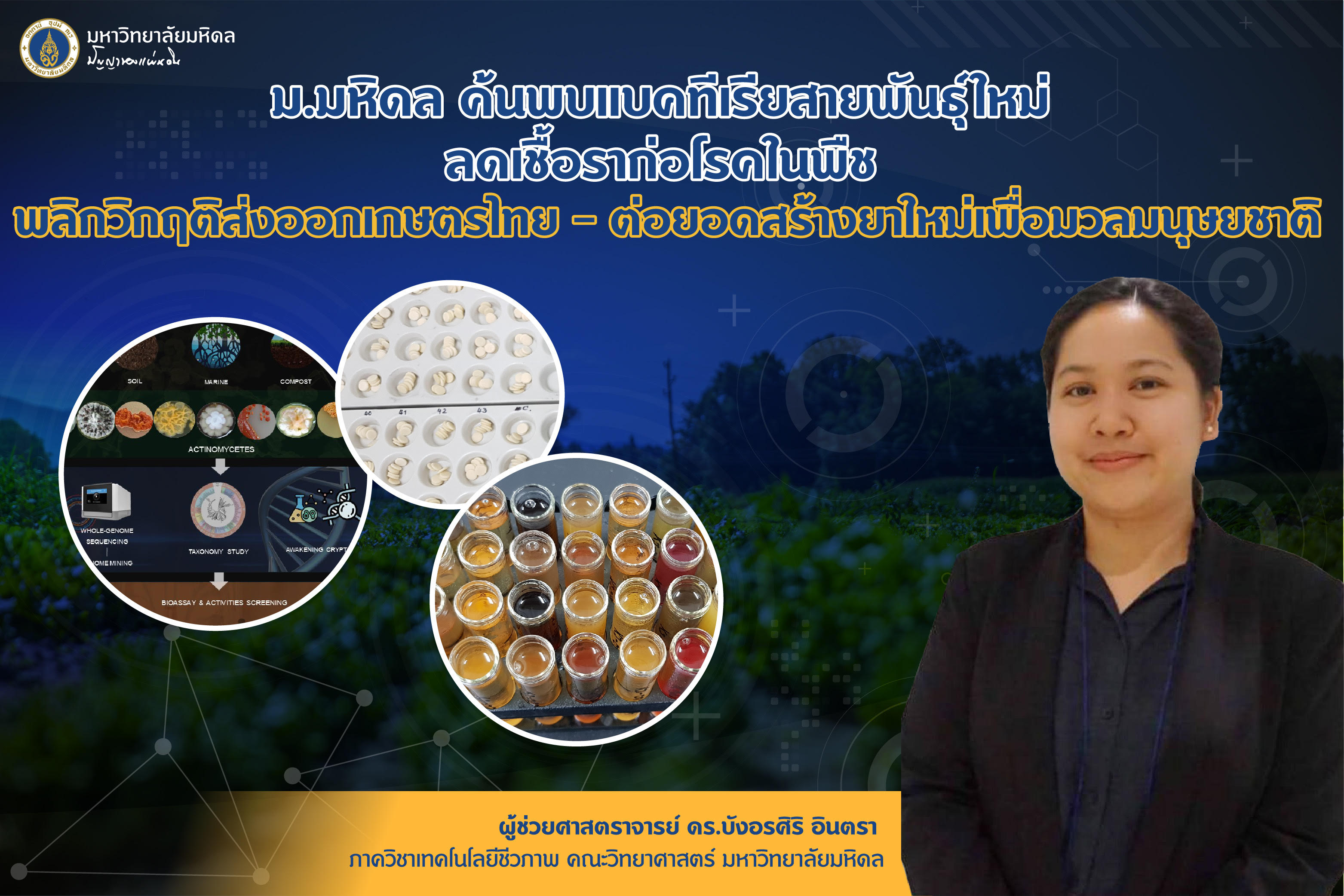 "ม.มหิดล" ค้นพบแบคทีเรียพันธุ์ใหม่    ลดเชื้อราก่อโรคในพืช พลิกวิกฤติส่งออกเกษตรไทย 