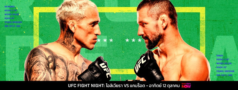UFC ตะลุยบราซิล คู่เอก โอลิเวียรา ดวล แกมร็อต เช้าวันอาทิตย์ที่ 12 ต.ค.นี้ 