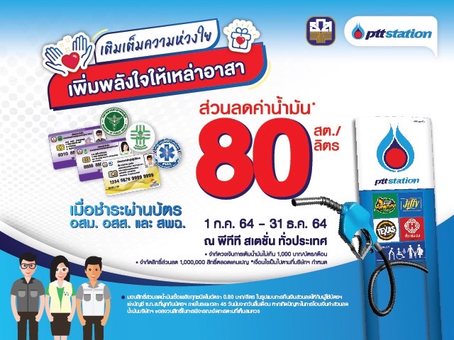ธ.ก.ส.-โออาร์ ขยายเวลาลดเติมน้ำมันให้สมาชิก อสม.-อสส.-สพฉ.ลิตรละ 0.80 บาท ถึงสิ้นเดือนธ.ค.นี้