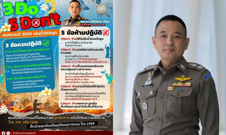 ตร. เตือนภัย “3 Do 5 Don't” สงกรานต์ 2569 เล่นน้ำให้สนุก ไม่ละเมิดกฎหมาย