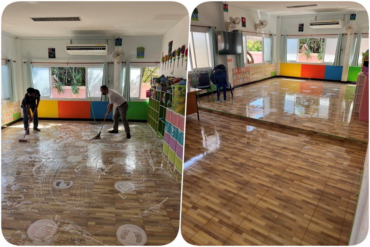 ใจหาย! “จนท.”เข้าทำความสะอาดห้องเรียน “ศูนย์พัฒนาเด็กเล็กอุทัยสวรรค์” 