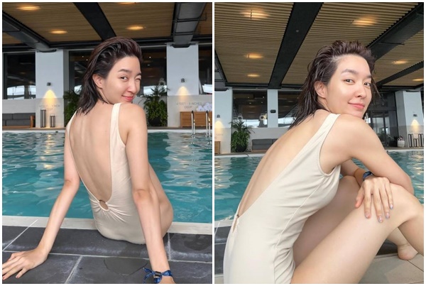 เซ็กซี่เบาๆ "โม มนชนก" แจกความสดใส สวมชุดว่ายน้ำนั่งชิลๆริมสระ