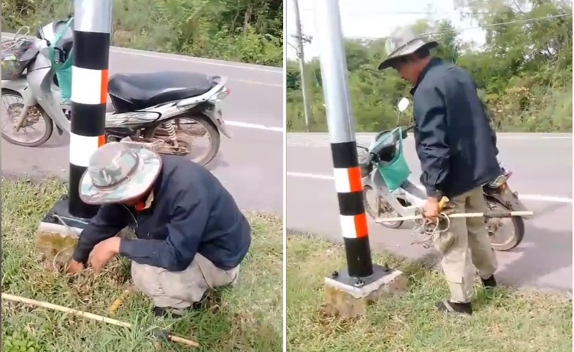 รปภ.ไหวพริบดีเห็นโจรขับจยย.ขุดเอาสายกราวด์ของเสาไฟส่องสว่างถามย้ำจนโจรไหวตัวชิ่งหนีทันที