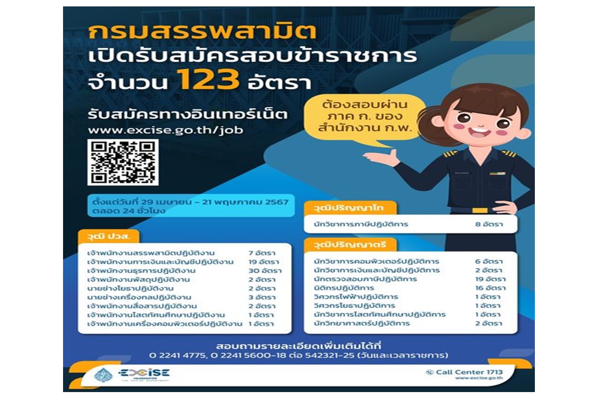 เช็กที่นี่! กรมสรรพสามิตเปิดรับสมัครข้าราชการ 123 อัตรา โดยต้องสอบผ่านภาค ก.ของ ก.พ.ก่อน มาดูว่าแต่ละตำแหน่ง เงินเดือนกี่บาท