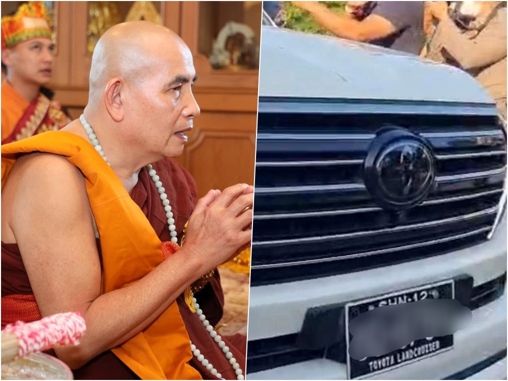 ส่องทะเบียนรถ "ครูบาบุญชุ่ม" ข้ามมาฝั่งวัดพระธาตุดอยเวียงแก้ว เชียงราย ประกอบพิธียกช่อฟ้า-สืบชะตาหลวง