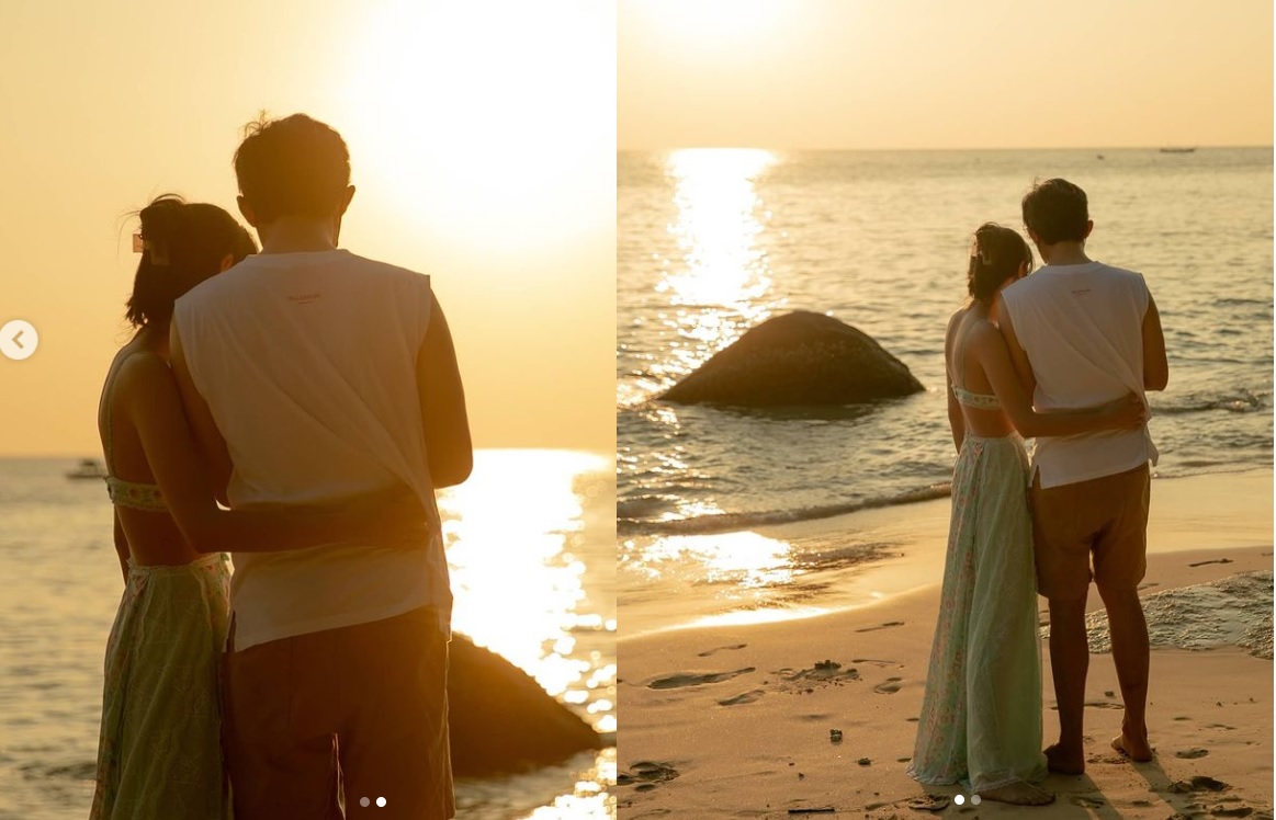 'เต๋อ-ใหม่'ข้างหลังยังหวาน เปิดภาพยืนโอบเอวดูพระอาทิตย์ตกริมทะเล