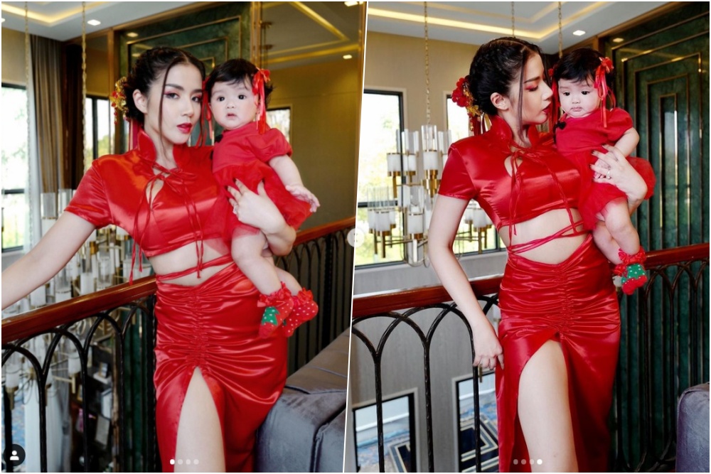 'ใบเตย' แซ่บไม่แผ่ว สวมกี่เพ้าแหวกสูง กระเตง 'น้องเวทย์มนต์' อวยพรวันตรุษจีน