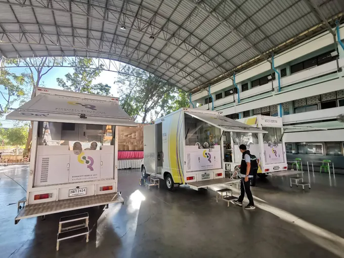 กาฬสินธุ์นำรถตรวจชีวนิรภัยพระราชทานตั้งจุดคัดกรองเชิงรุก