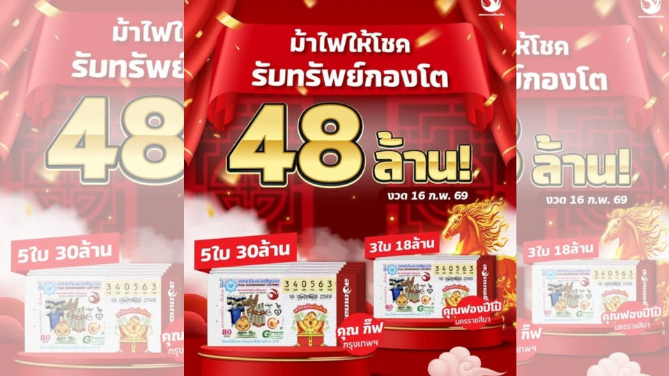 เฮงรับตรุษจีน! ลอตเตอรี่พลัสเผย 2 เศรษฐีใหม่ ดวงแรงถูกรางวัลที่ 1 รวม 48 ล้าน 