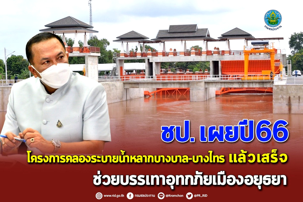 ชป. เผยปี 66 โครงการคลองระบายน้ำหลากบางบาล-บางไทรแล้วเสร็จ  ช่วยบรรเทาอุทกภัยเมืองอยุธยา