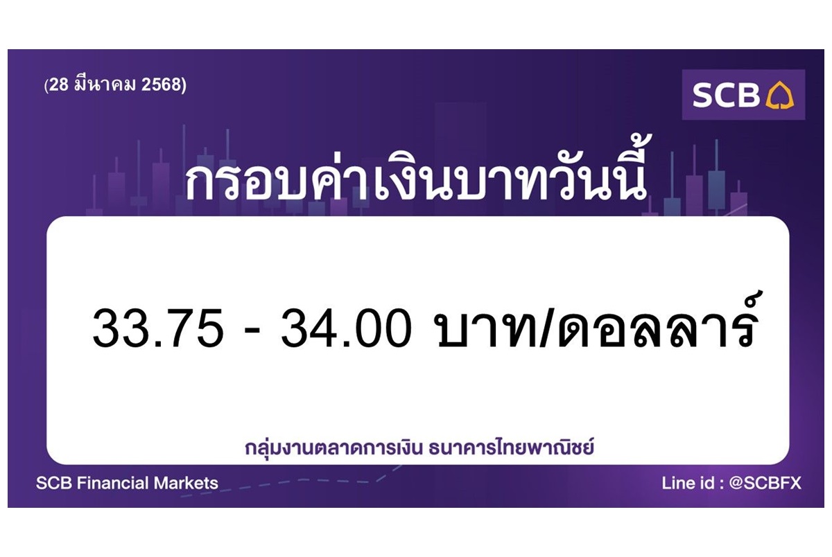 ธนาคารไทยพาณิชย์ ประเมินค่าเงินบาทเคลื่อนไหวในกรอบ 33.75-34.00 บาท/ดอลลาร์